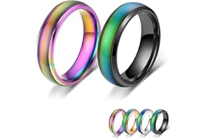 Mivofun 2 Pcs Mood Rings, Temperature Emotion Ring, Stainless Steel Color Changing Mood, for Boyfriend Girlfriend Couple Fash
