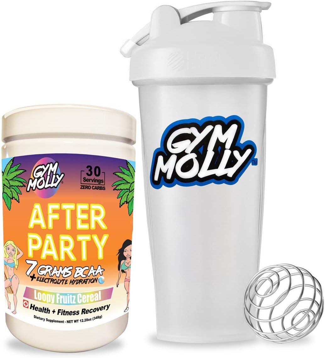 Gym Molly After Party BCAA Powder with Blender Bottle - Workout Drink Supplement for Fitness Recovery | Caffeine Free | Zero Carbs, Sugar, or Calories | Loopy Fruitz Cereal