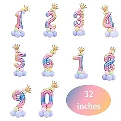 DUILE 32"Large Size Rainbow Number 1 Balloon Set