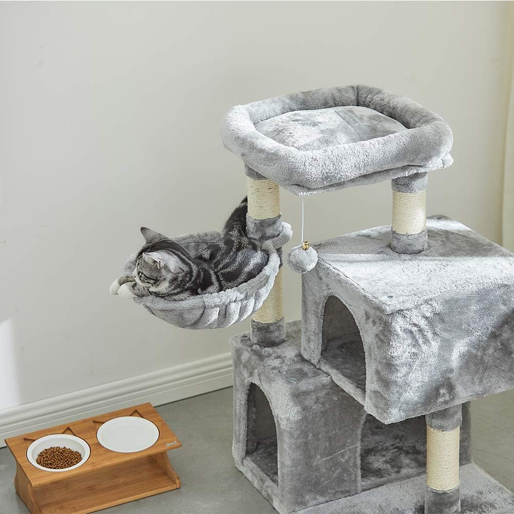 SUPERJARE Cat Tree with Plush Perch & Dangling Balls, Activity Kitten Centre Tower Equipped with Basket, Scratching Posts and Plush Condos - Gray : Pet Supplies