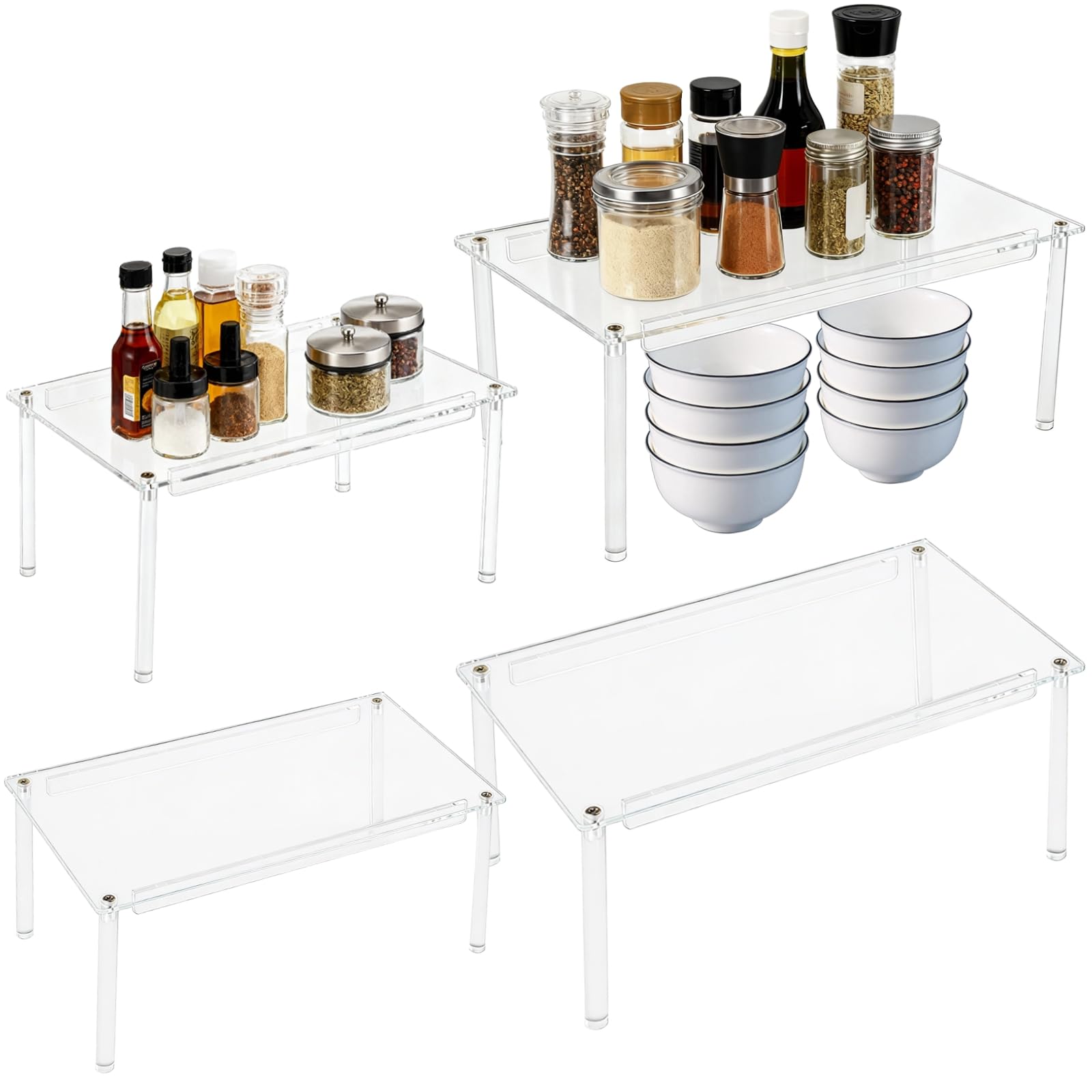 Photo 1 of **MISSING HARDWARE** DORMIYA 4 Pcs Acrylic Kitchen Cabinet Organizers, Set of 2 Stackable Shelves, Spice Rack Organizer, Expandable Storage Shelf for Kitchen, Makeup, Bathroom, Desk, Cupboard, Pantry Organization