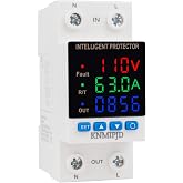 KNMIPJD Adjustable Voltage Protector 110/230VAC 2P 63A Smart Breaker Adjustable Over Under Voltage Protection Three LED Display Voltage Current Electric Energy Intelligent Relays Reset Prote