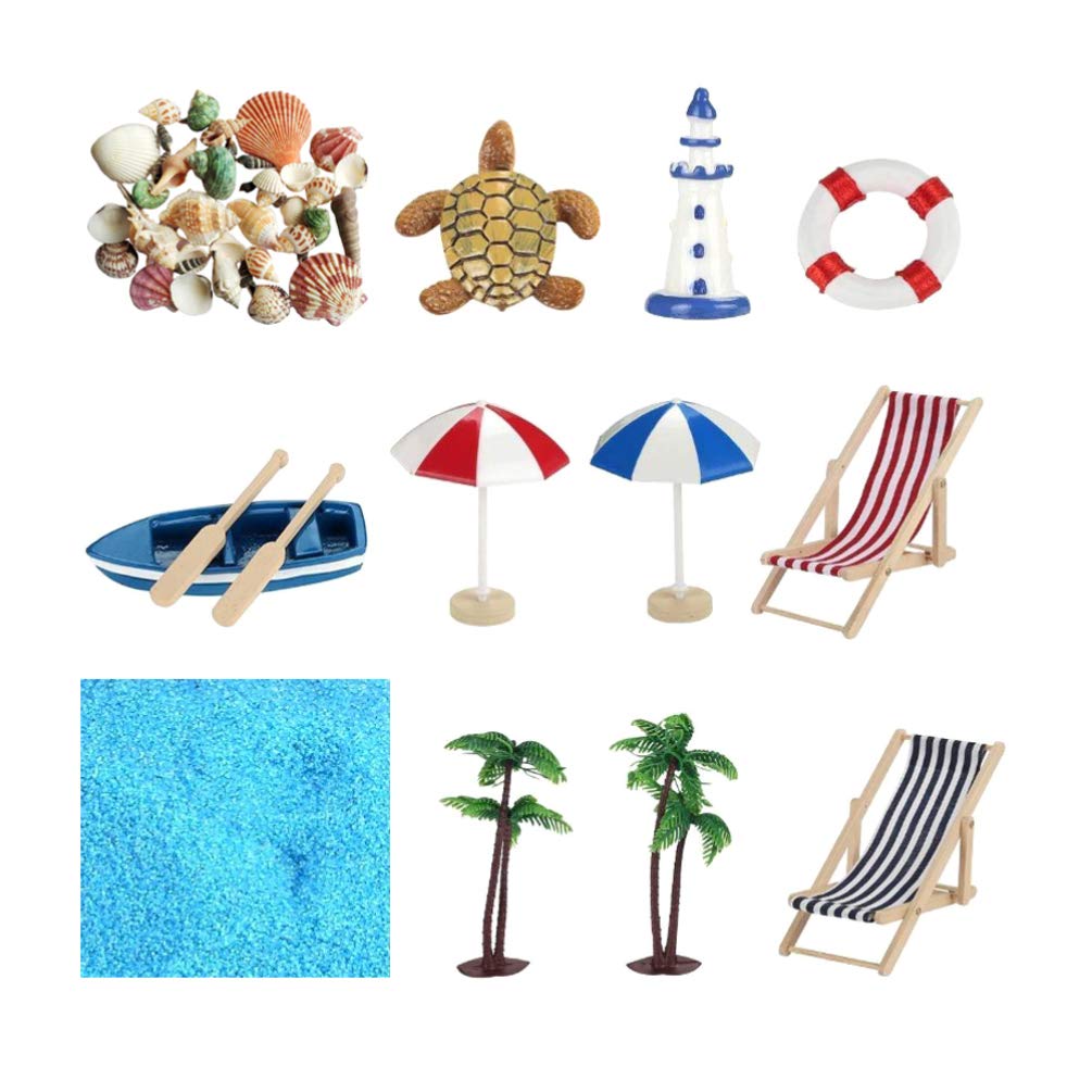 TOYANDONA 12pcs Beach Style Mini Desktop Sandbox Accessories, Miniature Doll House Beach Ornament Kits Set for DIY Fairy Garden Dollhouse