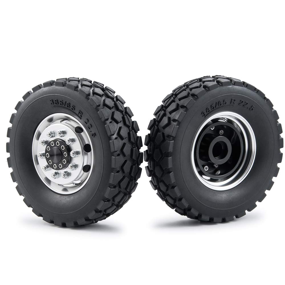 AXspeed 2pcs/Set Metal Front Wheel Rims Wheel Hubs with Rubber Tyres Wheel Tires for 1/14 RC Tamiya Tractor Climbing Trailer Car
