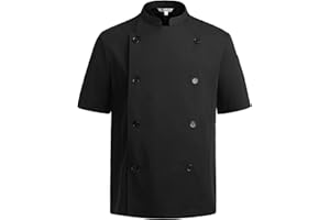 Sheenfon Castor Men’s Chef Coat – Classic Tailored Short Sleeve Chef Jacket with Mesh Vent Panels and Utility Pocket