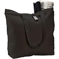 (6 Pack) Set of 6 Heavy Canvas Large Tote Bag with Zippered Closure (Black)