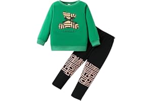 Afsmlys Kid Young Girl Clothes Outfit Bear Print Sweatshirt Colour Patchwork Pants 2PC Fall Winter Clothing Set