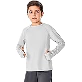 Boys Long Sleeve Athletic Shirts Kids Quick Dry Thumb Hole T-Shirts Tops with Pockets 4-14 Years