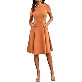 Ystguic Women's Summer Dresses Casual Crewneck Church Cocktail Midi Dresses with Pockets