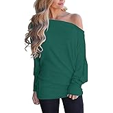Mcnlyce Women's Off Shoulder Tops Long Sleeve Batwing Shirts Tunic Loose Oversized