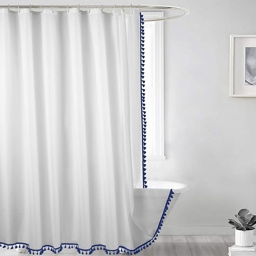 Amazon Com Seavish Tassel Shower Curtain 72x 78 White Fabric