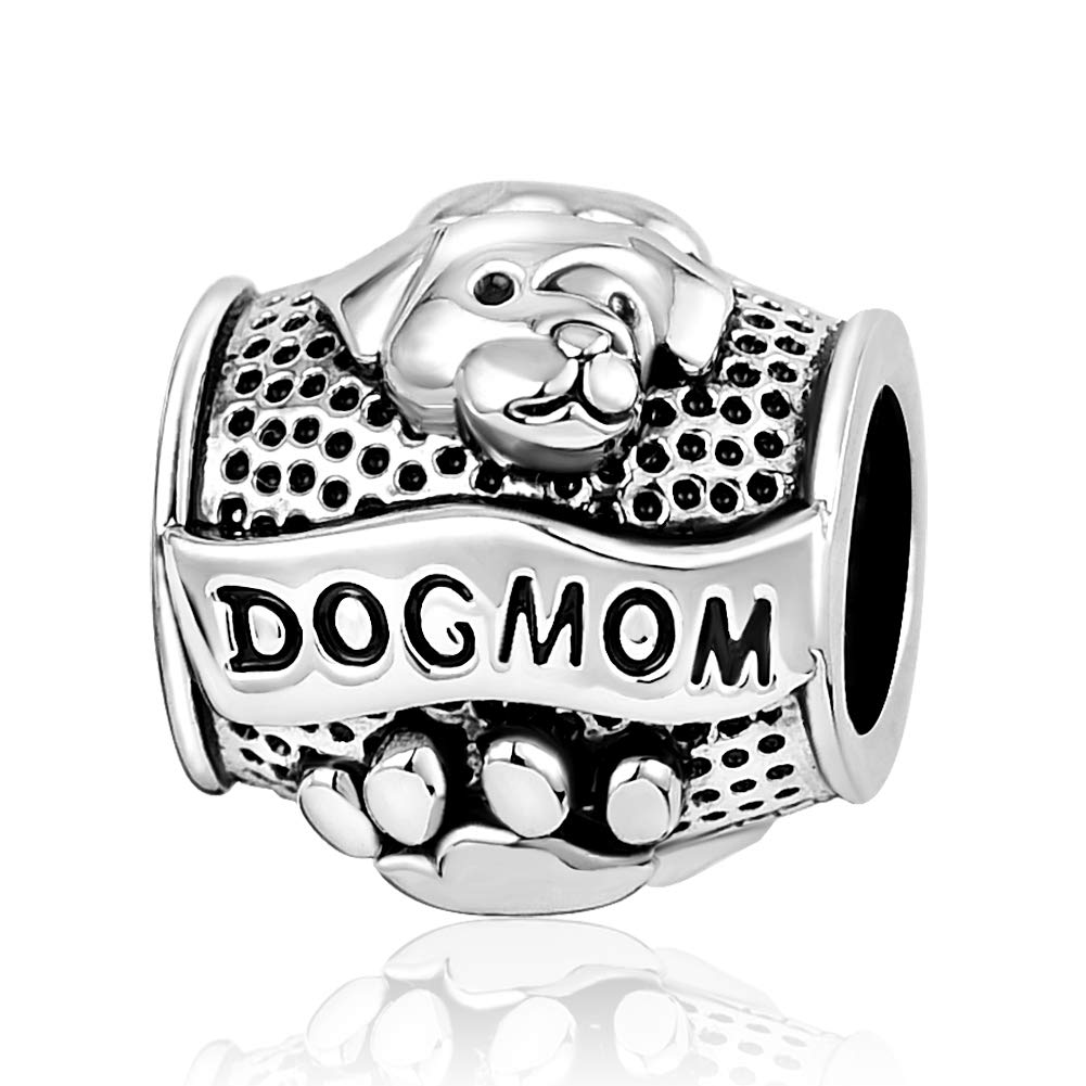 Paw Print Dog Mom Charm fits Pandora Charms Moments Bracelet Puppy Animal Bead Birthday Jewellery Gift for Women Daughter Sister Doggy Lover