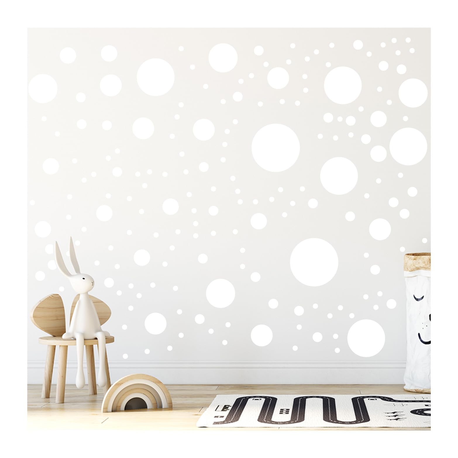 StickerDeen 500+ Assorted Polka Dot Circle Wall Stickers for Kids Bedroom Living Room, Classroom, Playroom Decor Removable Vinyl Wall Stickers Dots Wall Decals (White)