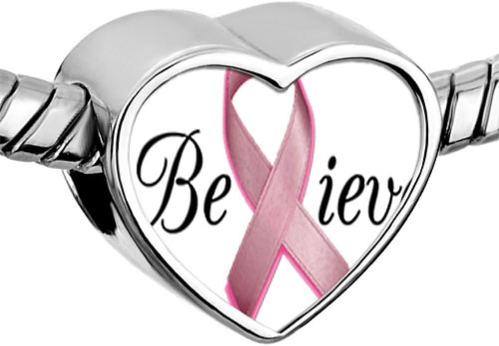 Pink Ribbon Breast Cancer Awareness Charm Beads fit Charms Bracelet