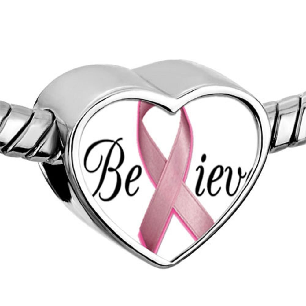 Pink Ribbon Breast Cancer Awareness Charm Beads fit Charms Bracelet
