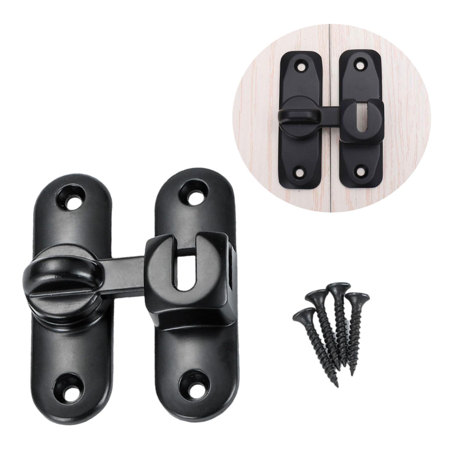 Deadbolt Lock, Stainless Steel, 90 Degree Sliding Door Lock, Door Lock with Screws, Sliding Door Lock, 90° Deadbolt Lock, Sliding Door Lock, Lock Latch, for Kitchens, Bedrooms, Bathrooms (Black)