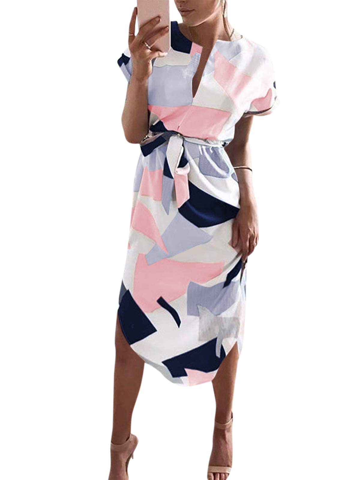 Silk midi dress with short sleeves Clearance