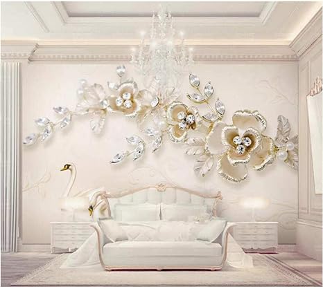 Amazon Co Jp Clhhsy カスタム壁紙3d新しい高級ヨーロッパ白鳥ジュエリー花の背景壁紙リビングルームの壁紙 150x1cm ホーム キッチン