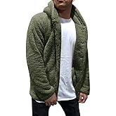 PASLTER Mens Fuzzy Sherpa Jacket Fluffy Fleece Open Front Cardigan Button Down Coat Winter Warm Thicken Lined Outwear