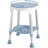 KSITEX Shower Chair Stool for Inside Shower,360&deg; Swivel,300 LBs,Blue | 6-levels Height Adjustable Bathtub Stool with Storage Tray,Small Corner Stool for Shower,Bath Shower Seat for Seniors