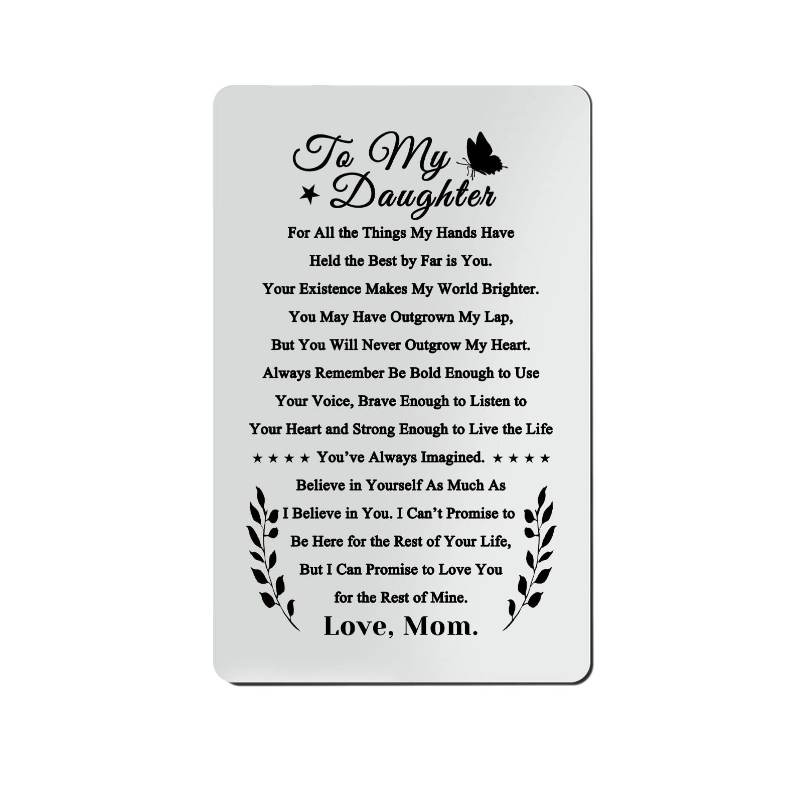Daughter Gifts from Mum Engraved Wallet Card for Daughter Birthday Christmas Graduation Gifts Mothers Day Wedding Day Gifts To My Daughter Wallet Card from Mum