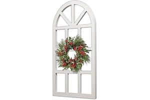 Sintosin Farmhouse Window Frame Wall Decor Living Room 36" x 20", Hanging Distressed White Rustic Arched Window Frame for Chr