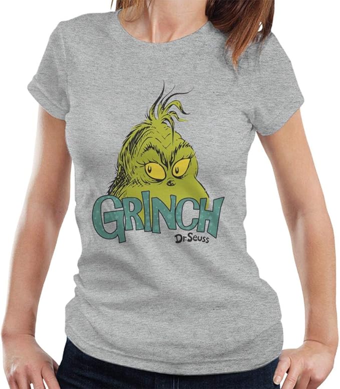The Grinch Head Sparkle Text Women's TShirt Amazon.co.uk Clothing