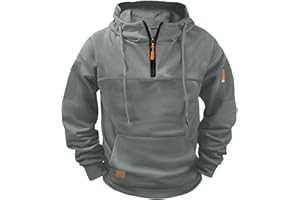 Hoodies for Men Zippered Long Sleeve Hoodie Stand Collar Snap Button Pullover with Pocket Fleece Sweatshirt