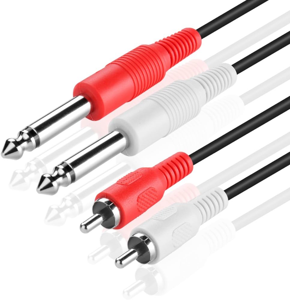 TNP Premium Dual 1/4 Inch To Dual RCA Audio Cable (3FT) - Male 6.35mm 1/4" Phono Mono to RCA Connector Wire Cord Plug Jack