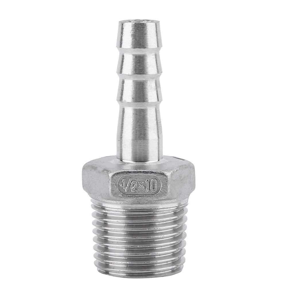 Stainless Steel SS304 Barb Hose Tail Connector BSP 1/8"~3/4" for Chemical Water Heating Mechanical Piping (4 Point=1/2 * 10mm) — image 1