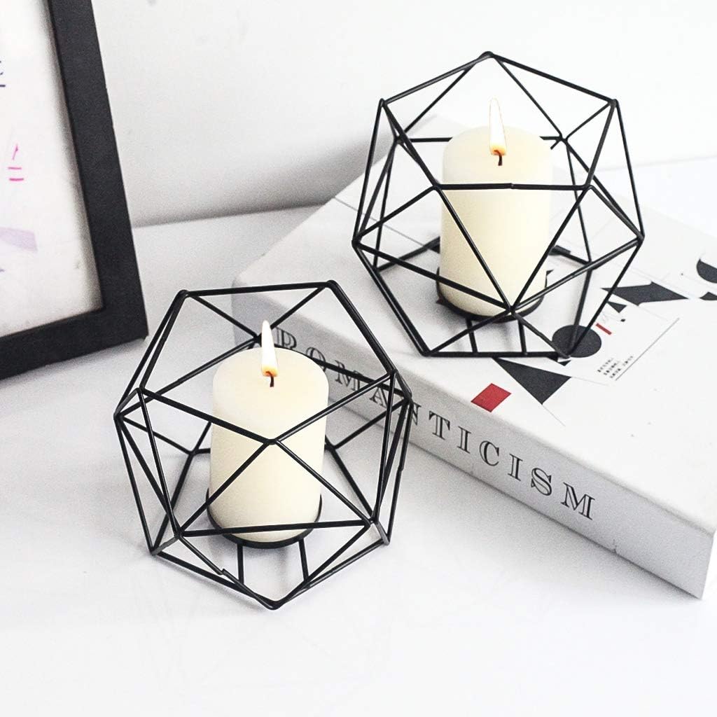 SUJUN Candle Holder for Home Decor Candleholder for Tealight Candle Metal Geometric Candlesticks (1pc Black): Home & Kitchen
