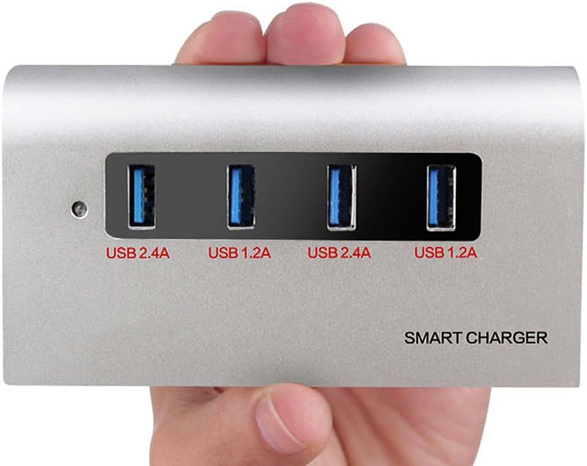 Chilli P - USB 4 Port Charger Smart Device Charging Hub. Multi-Port Wall Charger for iPhone 6s / 6 / 6 Plus / 5 / 5s, iPad Air 2 / mini 3, Galaxy S6 / S6 Edge and More (4-Port Silver)