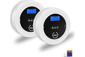 ELECOIN 2 Packs Carbon Monoxide Detectors 2 in 1 Portable Smoke Co Detector Alarm with LCD Screen for Kitchen Home Travel and Hotel Easy to Install