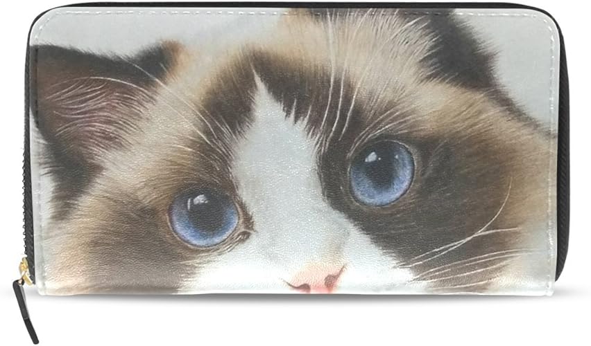 Amazon 長財布 レディース 大容量 かわいい ラグドール 猫 ラウンドファスナー 革 レザー おしゃれ カード12枚収納 プレゼント対応 猫趣 財布
