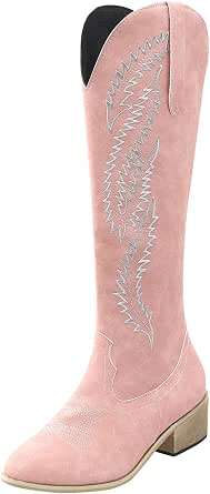 Botas para mujer Otoño Invierno Casual Tacones Cuadrados Cremallera Vintage  Bordado Rodilla Botas Botas Botas Rosa Punta Redonda : Ropa, Zapatos y  Joyería - Amazon.com