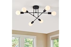 LINMIFO Modern Sputnik Chandelier Ceiling Light Fixture, 6-Light Chandelier Light Fixture with E26 Base, Semi Flush Mount Ceiling Light Fixture for Bedroom, Dining Room, Living Room, Kitchen (Black)