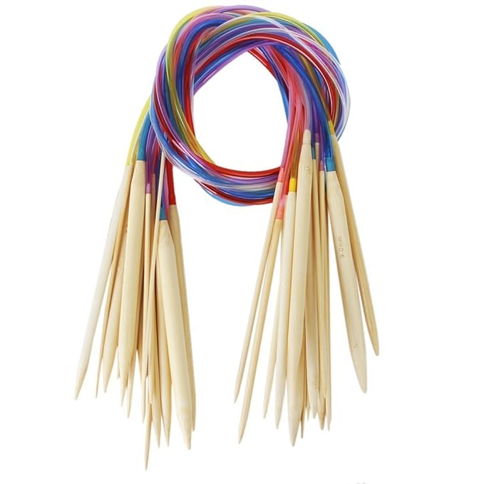 Haobase 18 Größen Stricknadeln 2.0mm-10.0mm 80cm Bambus Rundstricknadeln mit bunter Schlauch