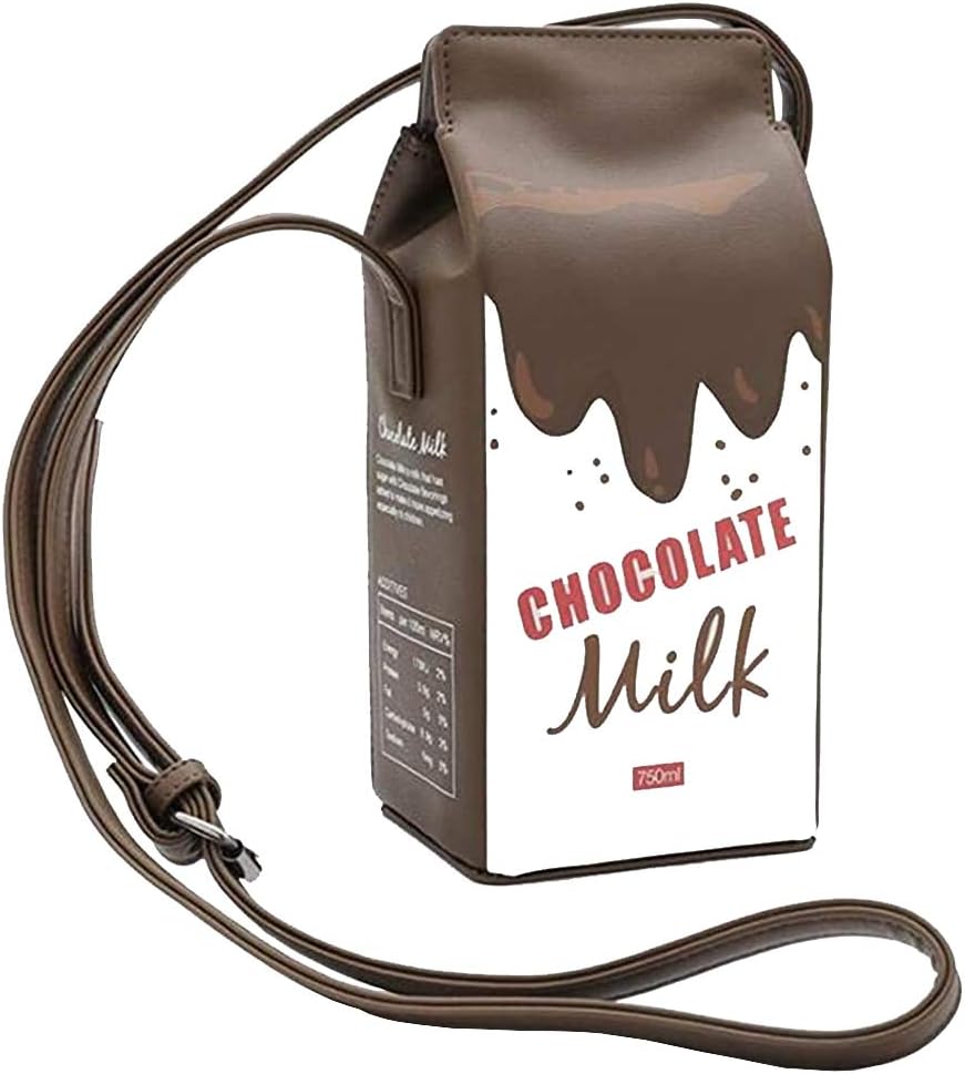 Women PU Leather Cute Milk Box Crossbody Bag Casual Phone Purse (Chocolate)