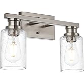 VINLUZ 2 Light in Brushed Nickel Finish Metal Bathroom Vanity Lighting Fixture,Industrial Wall Sconces Over Mirror with Seede