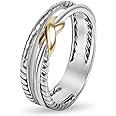 Myshiwu Designer Jewelry for Women Two-tone Crossover Twisted Cable Wire Band Ring Fashion Brand Jewelry Gift