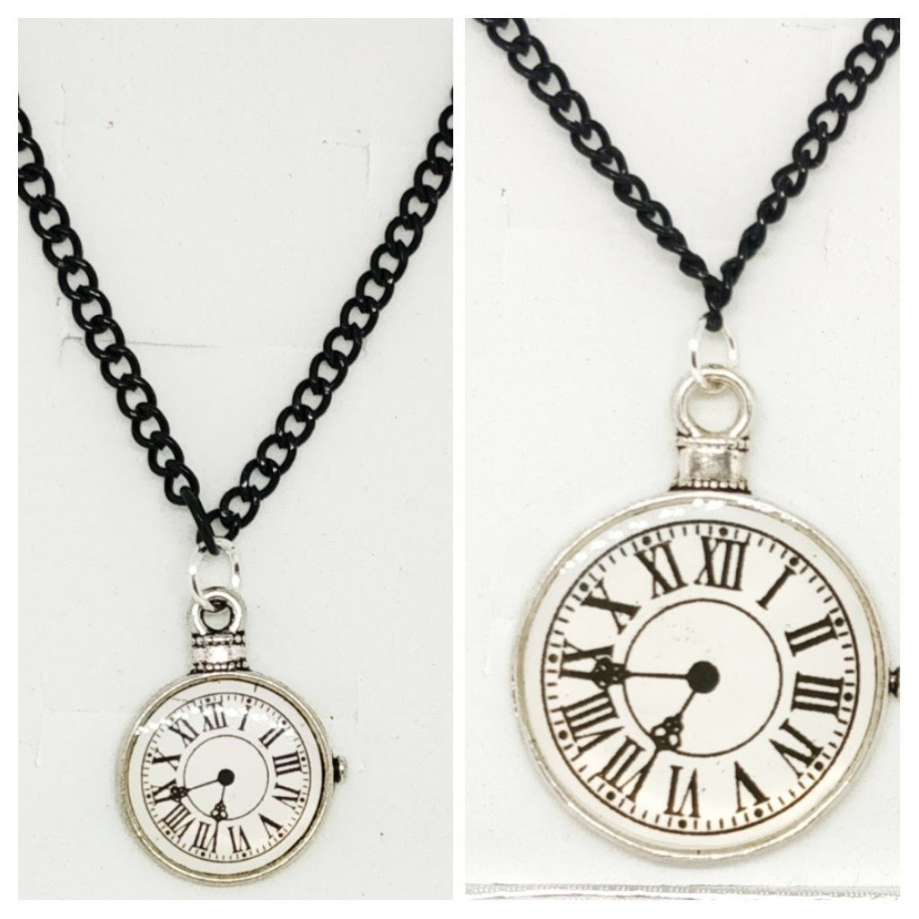 Stopwatch NonWorking Clock Watch Time Charm Pendant Black