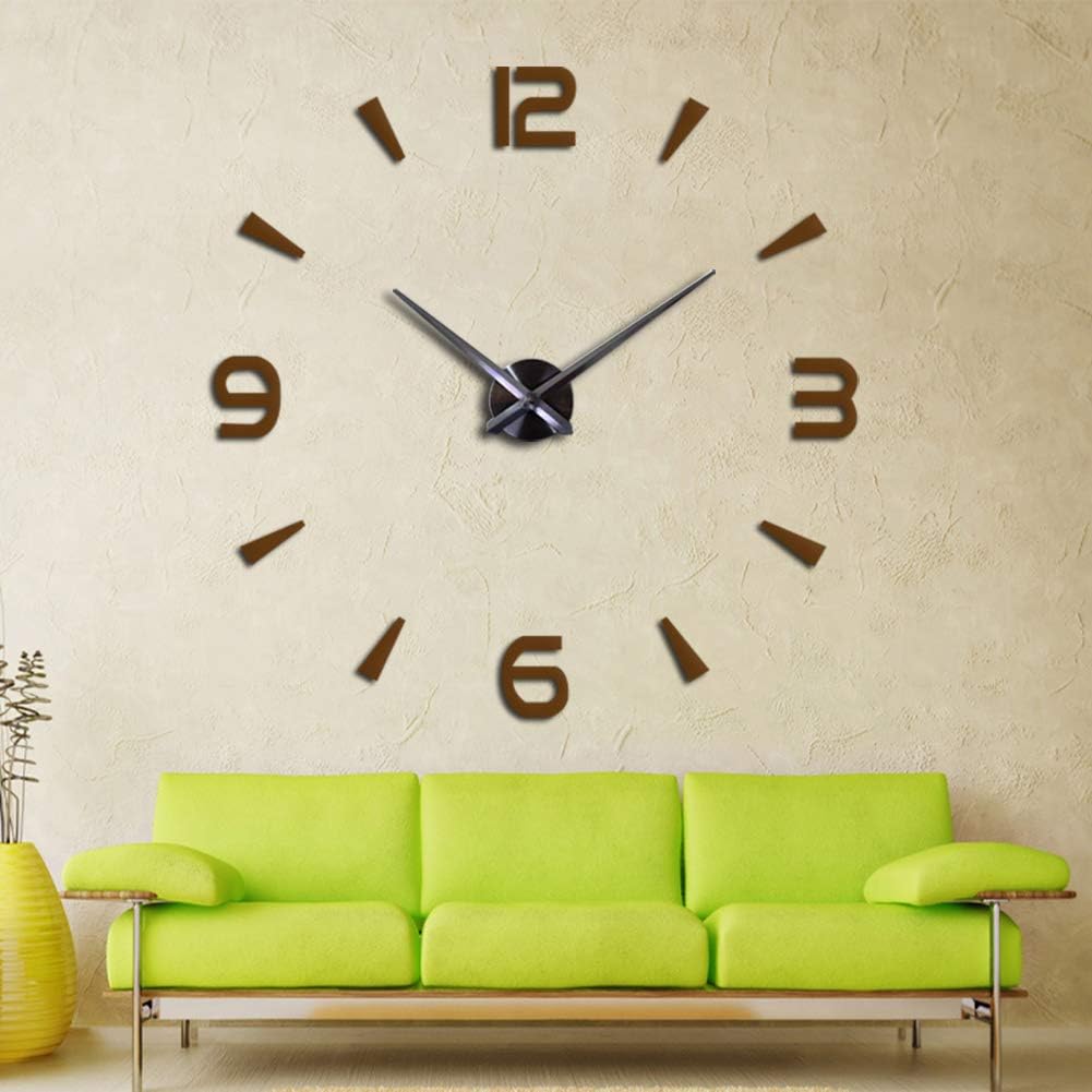 FASHION in THE CITY 3D DIY Wall Clock Creative Design Mirror Surface Wall Decorative Sticker Clocks (Coffee)