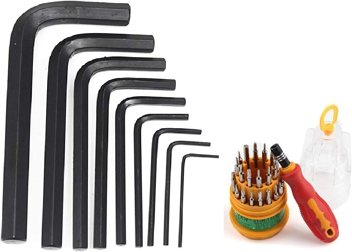 (2 in 1) Stainless Steel 9 Pieces Allen Key Tool Kit Set with 31 in 1