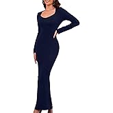 LUOFEN Long Sleeve Maxi Dress for Women Formal Ruched Bodycon Sweetheart Neckline Ribbed Knit Elegant Dresses 2025