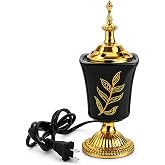 Garneck Electric Incense Burner Bakhoor Oud Burner Plug in Aroma Censer | Flameless Electric Heating for Oud and Bakhoor Vintage Middle Eastern Design Ceramic Metal Burner for Home Prayer Meditation