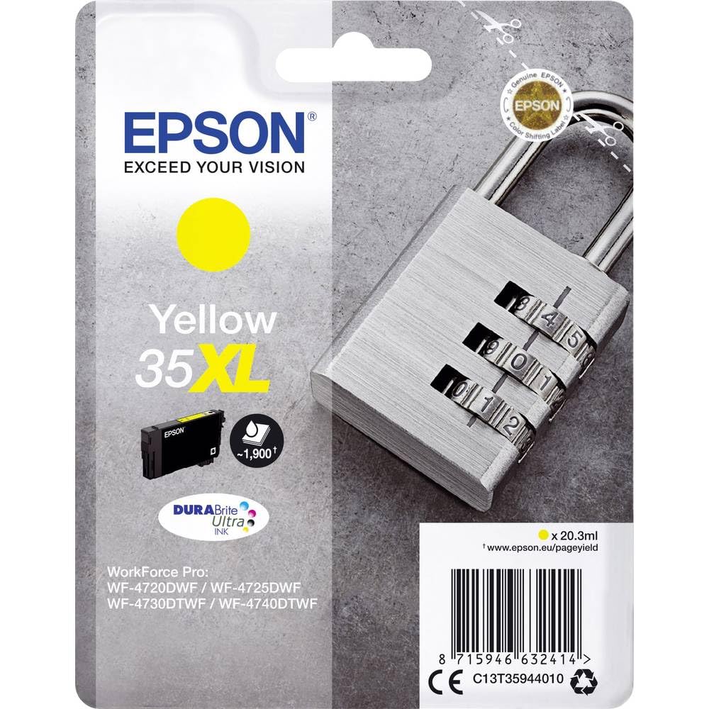 Epson 35XL Yellow Padlock High Yield Genuine Ink, Claria Photo HD Ink Cartridge