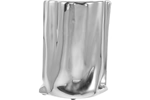 BIUDECO Ceramic Vase Silver 17cm Small Ribbed Flower Vase for Dried Flowers Table Centerpiece Home Décor