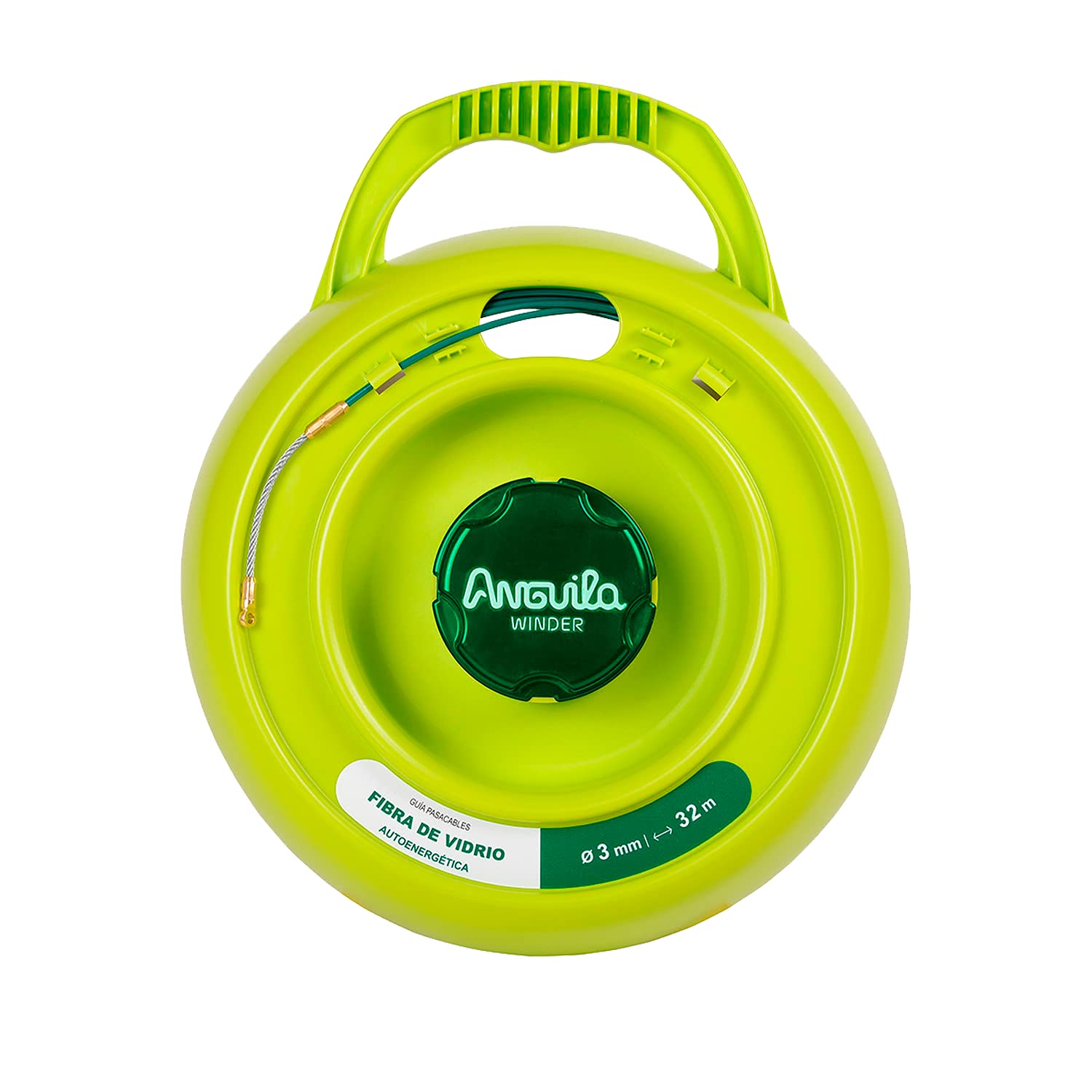Anguila Max - Cable Guide + Universal Drum - Fibreglass Reinforced + Nylon - Mixed Clamps - Colour Green - Diameter 3 mm - 32 m