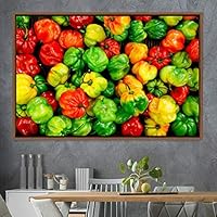 Framed Canvas Wall Art Vibrant Vegetables Citrus Colorful Farmhouse/Country Fruit Group Modern Art Multicolor Photography - 16x24 inches