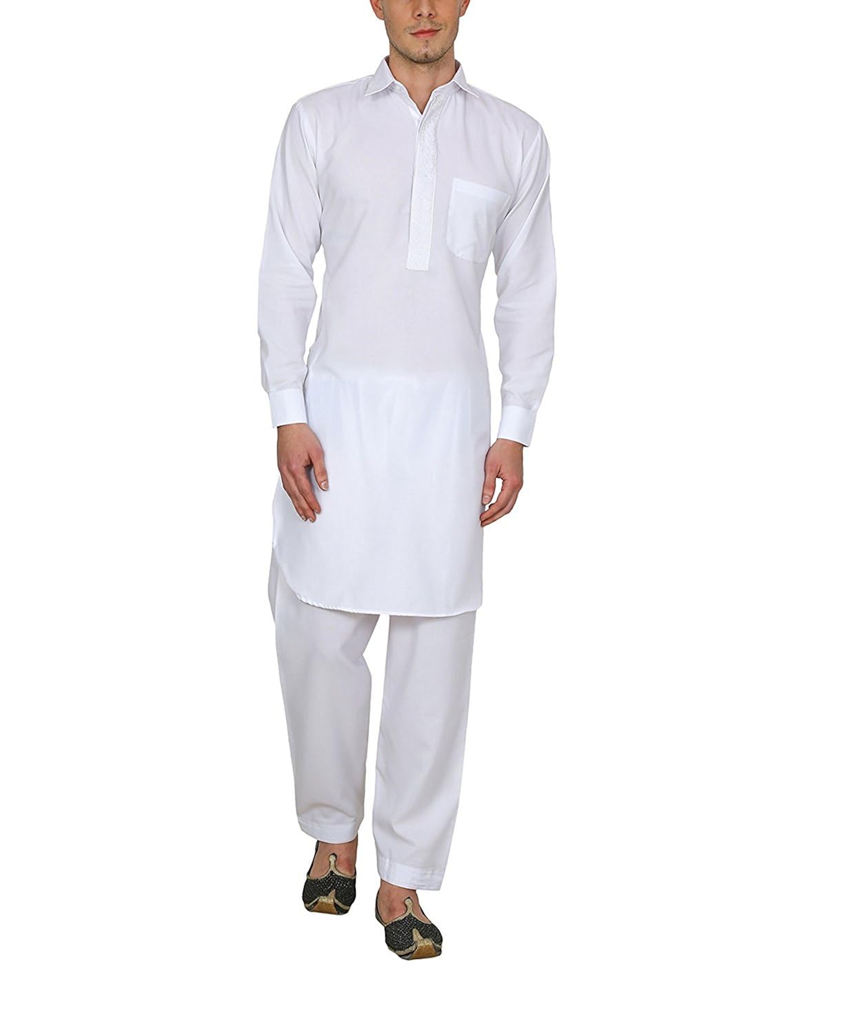royal men's white tericott standard pathani suit salwar set